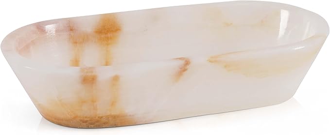 Radicaln Marble Dough Bowl 10" Inches White Onyx Handmade Oval Bowl For Kitchen Table Décor, Ideal Candy Bowl, Decorative Bowl and Marble Bowl For Keys Entryway Table