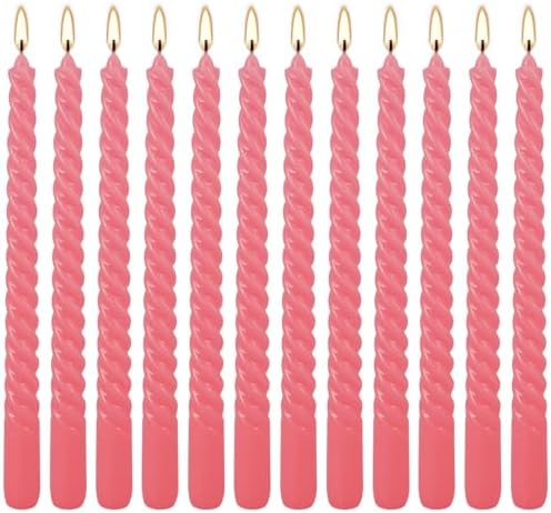 12-Pack Pink Spiral Taper Candles – 10 Inch Elegant Dripless & 10-Hour Burn – Long-Lasting Decorative Candles for Weddings, Birthdays, Parties, Church, Home Decor & Romantic Dinners by HELLY