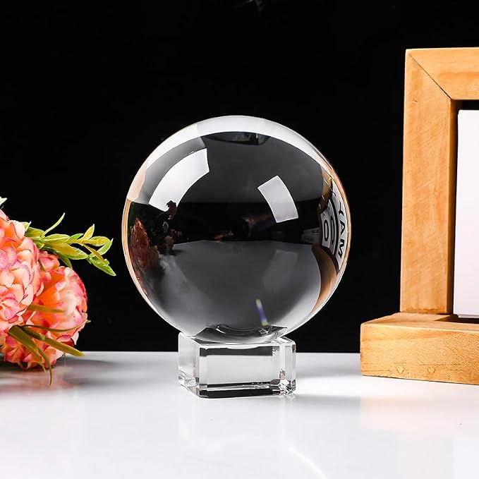 Small Clear Crystal Ball 60mm/2.3 inch for Fortune Teller Accessories,Halloween Decor,Magic,Feng Shui,Witchcraft,Scrying,Decorative Ball,Lensball Photography,Quartz Crystal Sphere Prop Glass Orb
