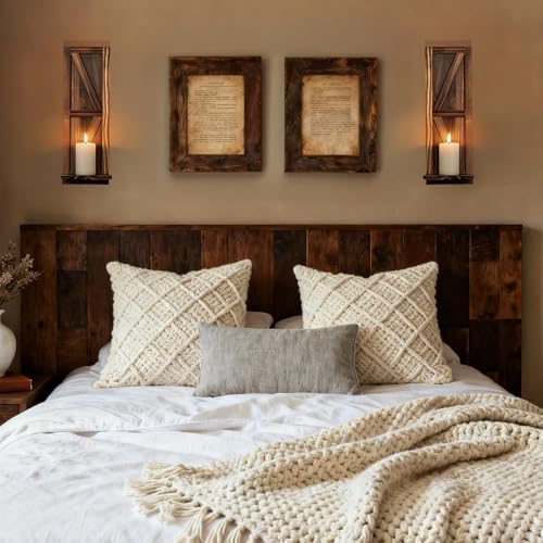 Wall Candle Holders Set of 2, Farmhouse Brown Wood Sconces, 15.7"x5" - Image 3