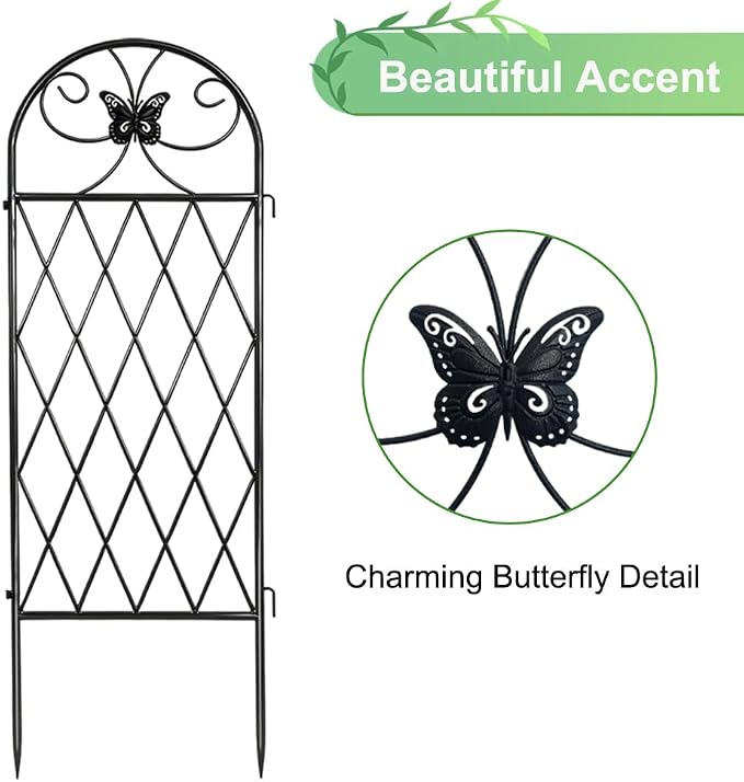 2 Pack Black Garden Trellis for Climbing Plants Outdoor 47” x 16” Climbing Rose Trellis Wrought Iron Trellis Ivy Cucumbers Decorative Metal Flat Trellis