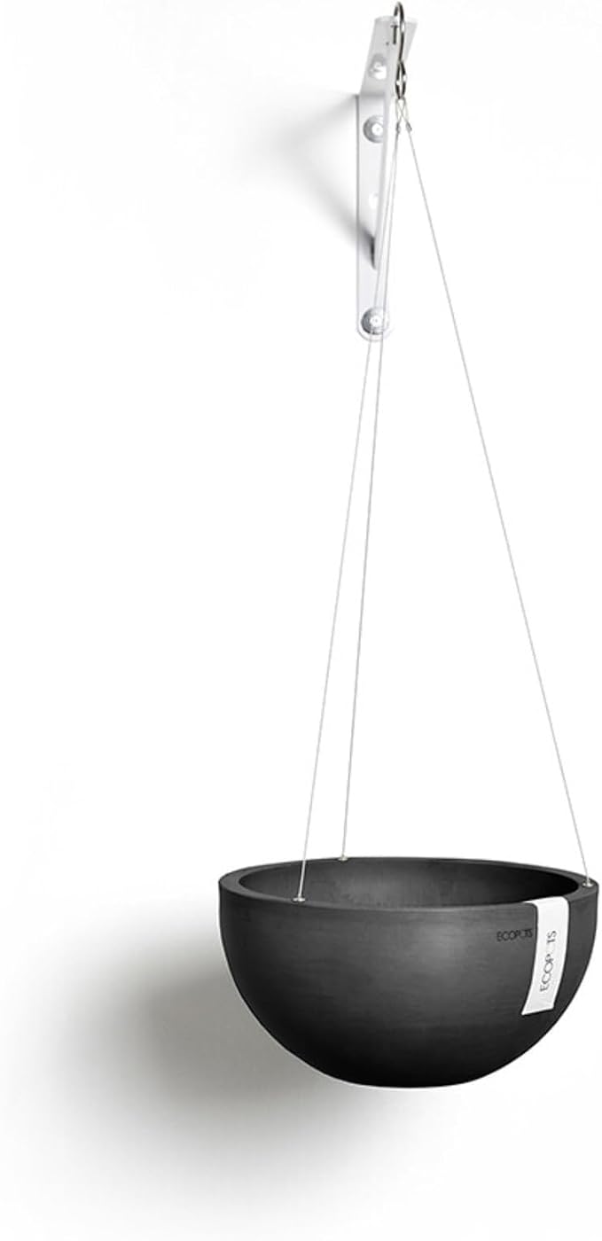 Ecopots Hanging Brussels Durable Modern Round Indoor/Outdoor Recycled-Based Composite Flower Pot Planter, Pure White, 10.5"
