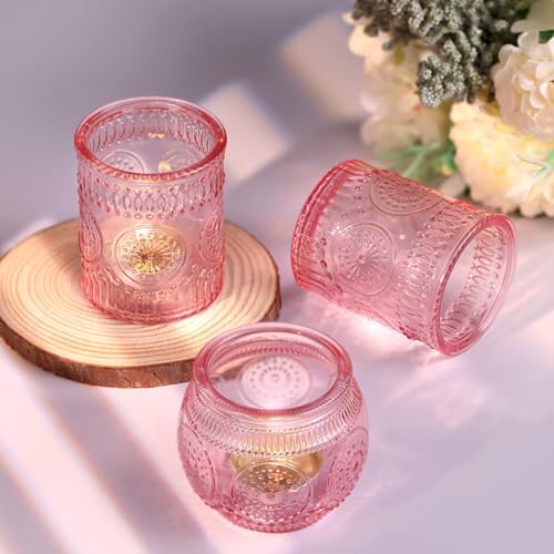 DARJEN 24Pcs Pink Votive Candle Holders- Glass Candle Holders Bulk for Flameless LED Tea Waxes, Romantic Candle Holder for Wedding Decor, Various Parties & Dinner Table - Image 5