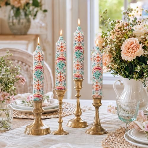 7 inch Short Candle Floral Candle Sticks Printed Candlestick Handmade Unscented Taper Candle 4 Pack Vintage Flower Tapered Candles for Bohemia Home Dinner Wedding Holiday - Image 5