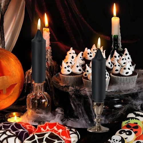 NJAO HOO Black Short Taper Candle 5 Inch Halloween Decoration Candlesticks Unscented Dripless Tapered Candle Set for Home Decor Dinner Candles Party, 4 Pack - Image 2