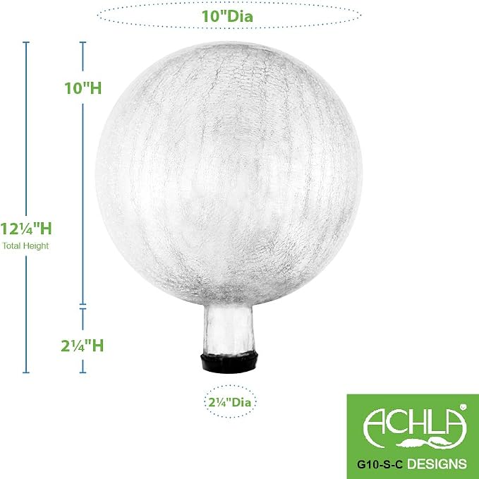 Achla Designs 10-Inch Crackle Gazing Globe Ball, Silver