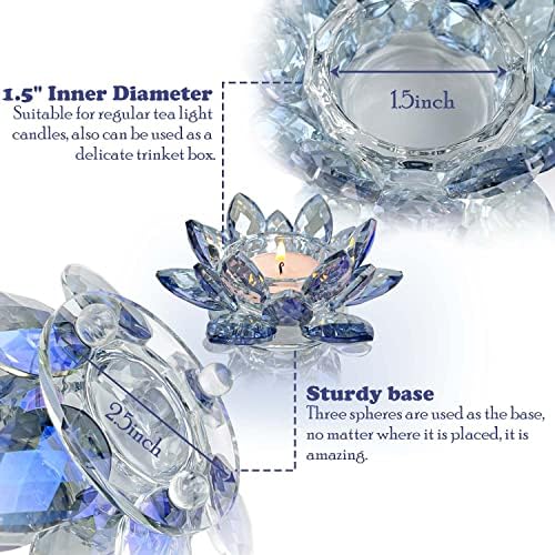 Crystal Lotus Flower Tealight Candle Holders/Glass Tea Light Candlestick Decor Decoration for Christmas Home Wedding Party… (Blue 2pcs) - Image 4