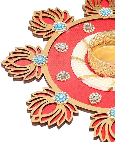 Lotus Rangoli with T-Light Tlight Holder Tea Light Candle Table top Center for Floor Stand for Traditional Festival Decoration Décor Gifts Gifting Idea for House Warming Return Gifts(Size:-8")(Red) - Image 3