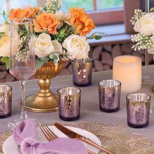 Volens Purple and Gold Party Decorations 12pcs Glass Votive Candle Holders - Image 4