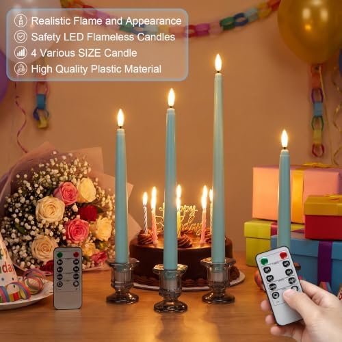 Rossesay 16 Pcs Teal Flameless Taper Candle with Remote Timer - Image 4