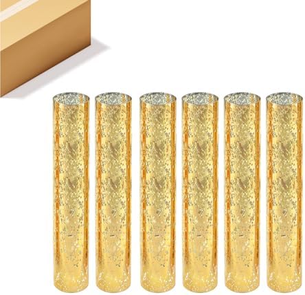 WGVI Hurricane Candle Holder Sleeve, W: 2.5", Ht: 14", Gold Speckled Glass Cylinder Open Both Ends, Chimney Tube Shade, 6 Pieces by WGVInternational-OpusGlassware