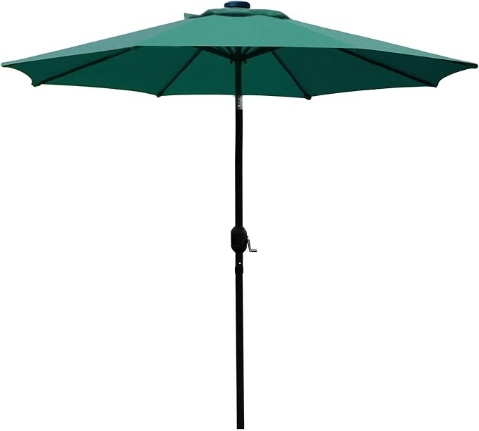 Sunnyglade 9' Patio Umbrella Outdoor Table Umbrella with 8 Sturdy Ribs (Dark Green) | 18" 30.2-lbs Heavy Duty Round Antiqued Umbrella Base, Bronze