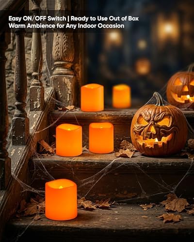 Homemory 24 Pack Orange Flameless Flickering LED Votive Tealights Candles - Image 5