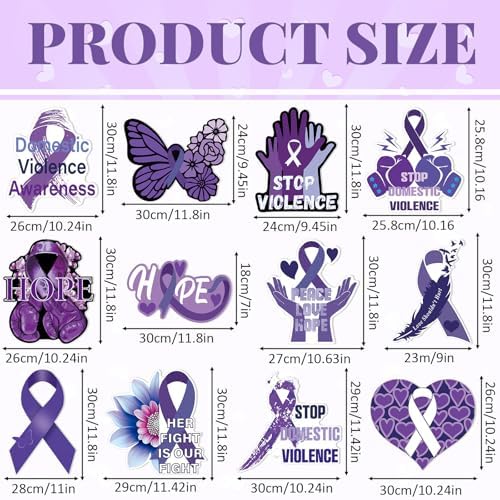 12 Pcs Domestic Violence Awareness Yard Signs Purple Ribbon, Stakes - Image 2