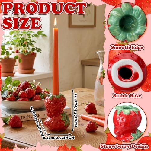 2 Pcs Lemon Taper Candle Holders Summer Centerpiece, Strawberry - Image 2