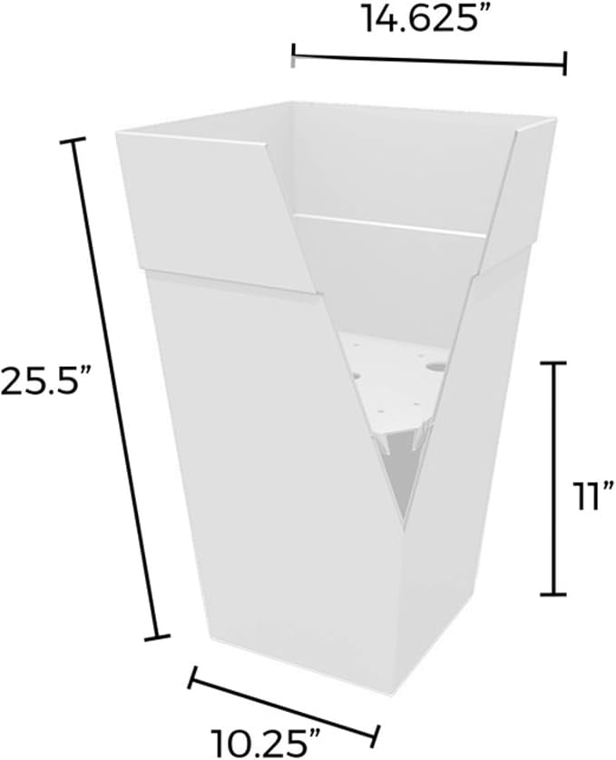 Bloem Tall Finley Tapered Square Planter: 25" - Casper White - Matte Textured Finish, 100% Recycled Plastic Pot, for Indoor and Outdoor Use, Gardening, 9 Gallon Capacity