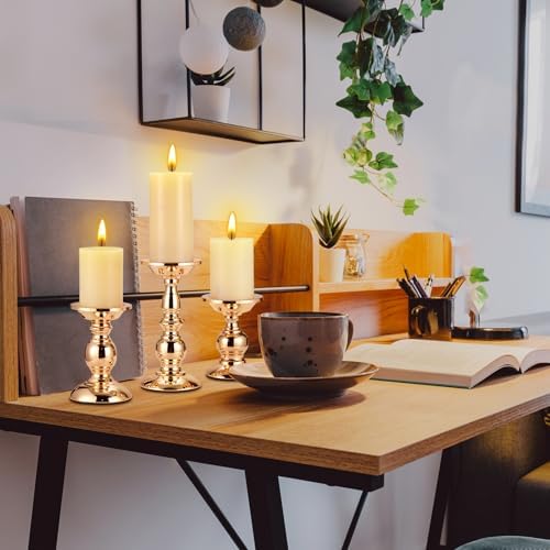 6 Pcs Gold Metal Pillar Candle Holder, 5.31, 6.50, 8.46 Inch Tall - Image 7