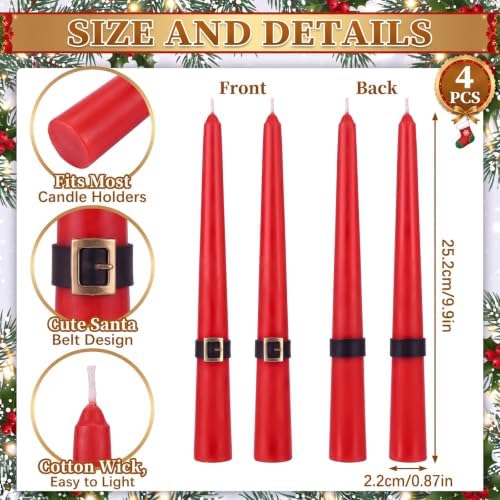 Nuanchu 4 Pcs Christmas Santa Belt Taper Candles Table Centerpieces - Image 3