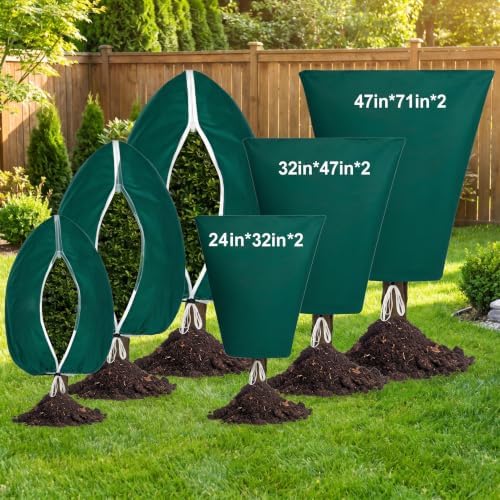 6 Pack Plant Covers Freeze Protection, Mixed Sizes 24''×32'', 32’’×47’’, 47''×71'' Frost Cloth with Zipper Drawstring, Reusable for Shrub Tree Potted Plants Winter Cold Weather(Green) - Image 2