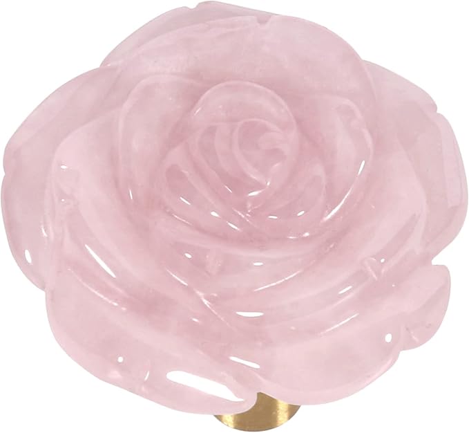 mookaitedecor Set of 4 Natural Rose Quartz Crystal Cabinet Knobs with Screws, Decorative Floral Stone Drawer Pulls for Dresser Door Kitchen