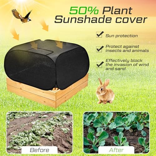 SATINIOR 2 Pack 70% Garden Plant Shade Tent UV Resistant Pop up Plant Protector Sun Shade Netting with Zipper Outdoor Insect Barrier Mesh Guard Cover from Animals Bird(Tent Style,39.4"x39.4"x19.7") - Image 4