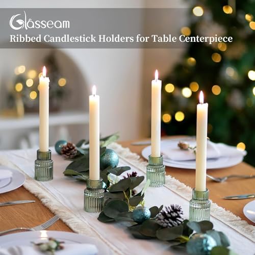 Glasseam Taper Glass Candlestick Holders: 2 Pcs Vintage Green for Christmas - Image 2