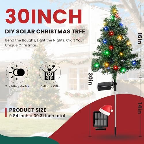 Christmas Tree Solar Lights Decoration Gifts Outdoor Waterproof, Decorative Navidad Solar Tree Lights with Multiple Modes,Xmas Decorations for Outside, Garden Yard Patio Decor 4 Pack - Image 3