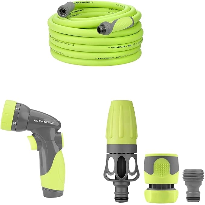 Flexzilla Garden Hose with SwivelGrip, 5/8 in. x 75 ft., Heavy Duty, Lightweight & 6-Pattern Adjustable Garden Hose Nozzle & Garden Hose Nozzle Kit, 3-Piece - HFZGAK01