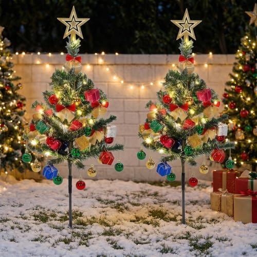 2 Set 30 Inch Christmas Tree Garden Stake Lights Outdoor Decorations by Junkin
