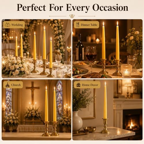 Beeswax Taper Candles, 12 Pack, 10 Inch, Unscented Yellow - Image 6