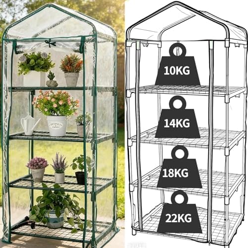 Mini Green House with Grow Light, 4-Tier Shelf, Portable Plastic Greenhouses with Heavy Duty Transparent PVC with Plant Growing Lights - Image 4