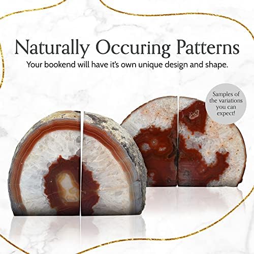 Nature's Decorations Agate Bookends - A Quality Brown Geode with Non-Skid Rubber Bumpers for Shelves, Office, Home Decor - Heavy Duty Cool Crystal Stone (6-8 LB)