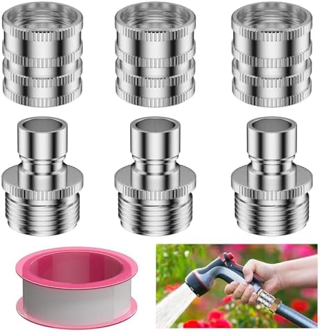 Garden Hose Quick Connect Fittings Set,3/4 Inch GHT Stainless Steel Water Hose Quick Connect for Garden Hoses,Faucet,Sprinklers,Spray,Durable Male To Female Hose Adapter(3 Female+ 3 Male) by MENGBEI
