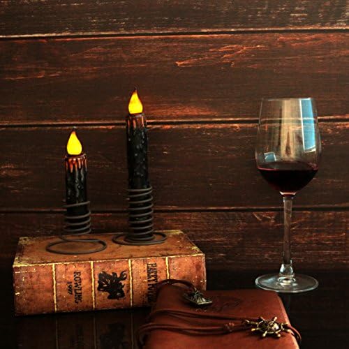 CVHOMEDECO. Real Wax Hand Dipped Battery Operated LED Timer Taper Candles Rustic Primitive Flameless Lights Décor, 6-3/4 Inch, Matt Black, 6 PCS in a Package - Image 3