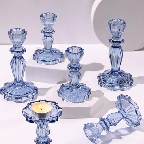 Blue Candlestick Holders Set of 6, Taper Candle Holders by Simeitol