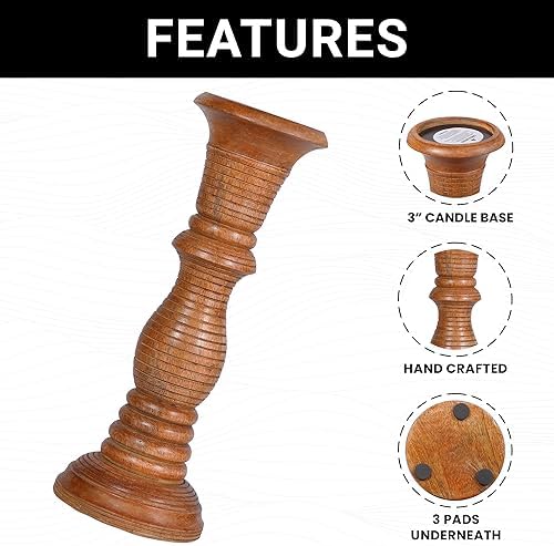 Mela Artisans Jharana II Wood Candle Holders - Medium Polish, Set of 3 - Image 3