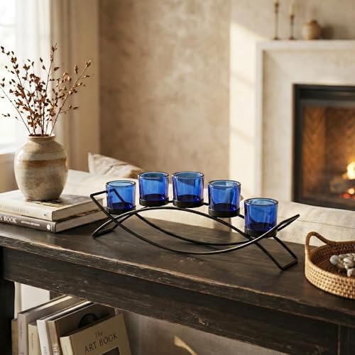 Seraphic Dining Table Centerpiece Decorations, Tealight Candle Holder, Blue - Image 2