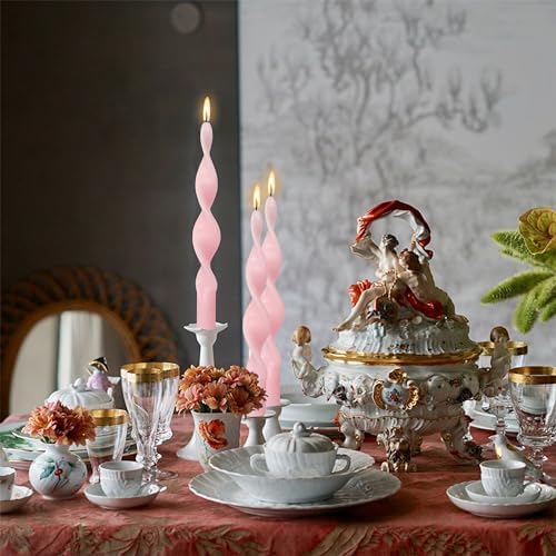 Smokeless Pink Spiral Taper Candle Handmade Unscented Taper Candlesticks 10 Inch Long Twisted Candles for Candlelight Dinner Decor Wedding Women Gifts 2 Pcs - Image 5