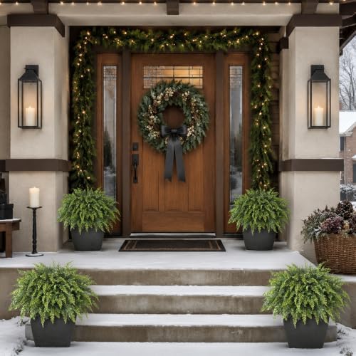 2Pcs Artificial Cedar Potted Plant Christmas Greenery for Front Porch Decor - Image 3