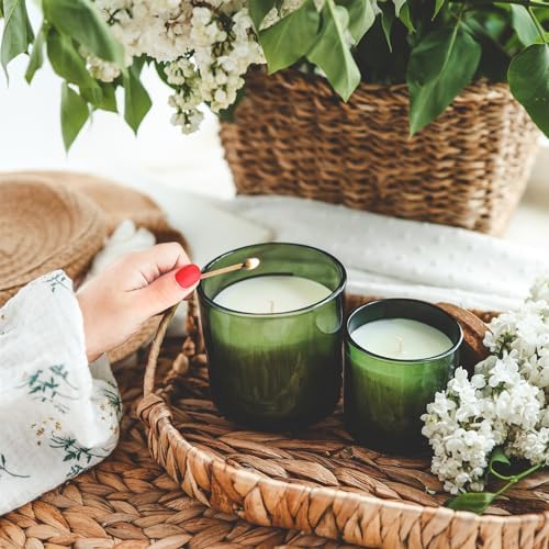 SHOWIN 10 OZ Thick Candle Jars for Making Candles 15 Pcs, Empty Jars with Wood Lids for Candle Making, Sample Container, Clear Green - Image 5