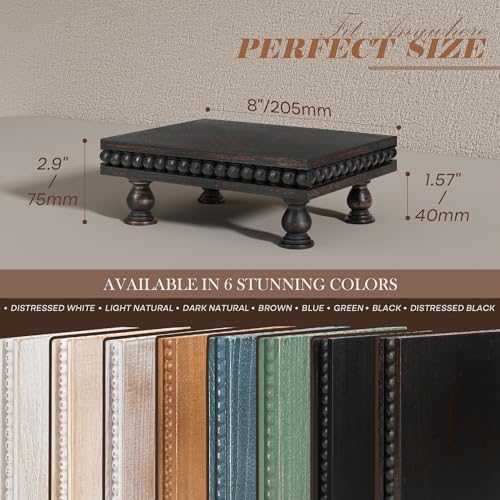 EOSAHR Wood Riser with Beaded: Pedestal Stand for Kitchen Decor, Old Black - Image 2