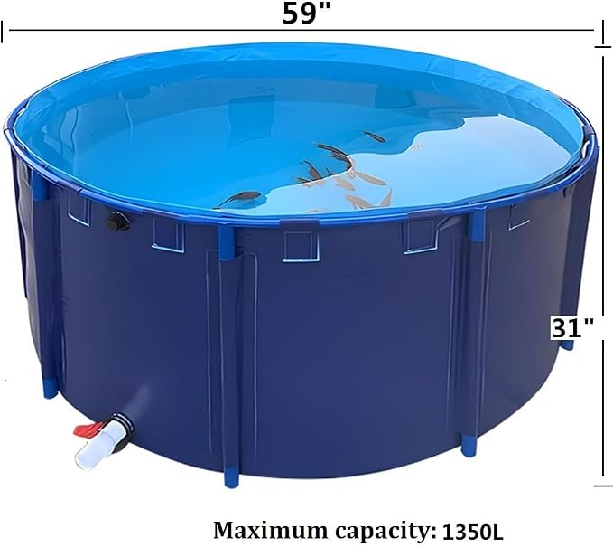 Above Ground Pond, Round Outdoor Fish Pond Pool with Durable Frame | Koi Pond Tank，Koi Fish Pond，PVC Fish Farming,for Store Up Water Irrigation(1350 L)