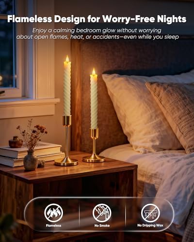 Spiral Flameless Taper Candles with Remote Control and Timer, 9.6 Inch Real Wax Battery Operated LED Candlesticks with Built-in Button, Fake Candle Sticks for Home, Christmas Decor - Image 2