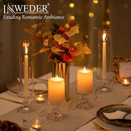 Hurricane Glass Candle Holders: Clear Candlestick Holders Set of 2 - Image 3