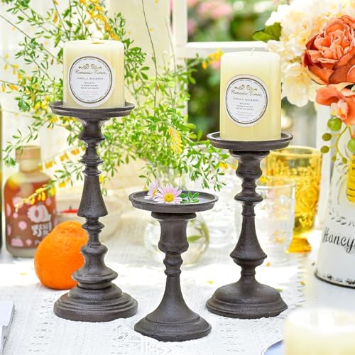Sungmor Rustic Cast Iron Pillar Candle Holder, 9.6 Inches Tall - Image 4