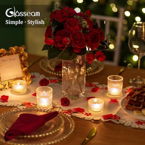 Glasseam Glass Tealight Candle Holder: Set of 8 Ribbed Clear Votive Candle Holders for Table Centerpiece, Decorative Small Vintage Tea Lights Candle Holder for Wedding Christmas Dining Room Decoration - Image 3