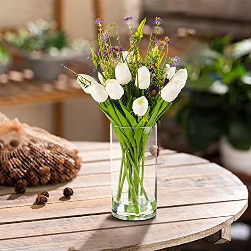 Enova Floral Set of 4 Clear Cylinder Glass Vase 4W x 8H Inches, Clear Flower Vases, Pillar Candle Hurricane Floating Candle Holder Vase, Glass Flower Vase for Wedding Centerpieces, Home Décor - Image 5
