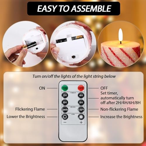 Lonfliness 5 Pcs Christmas Stripe Flameless LED Candles 6 Inch Christmas Candy Cane Candles with Sea Salt Granules Battery Operated Flickering Candlestick for Xmas Holiday Party Wedding Decor - Image 3