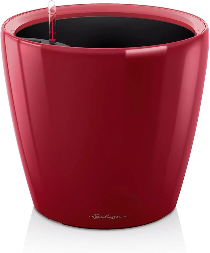 Lechuza Classico LS 43 Scarlet Red High Gloss, Self-Watering Round Planter, D16.9 H15.7 in