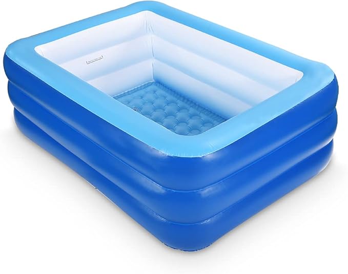 Inflatable Swimming Pool, 59" X 45" X 20" Kiddie Pools with Inflatable Soft Floor, Durable Blow Up Pools for Backyard, Garden or Indoor (Blue)
